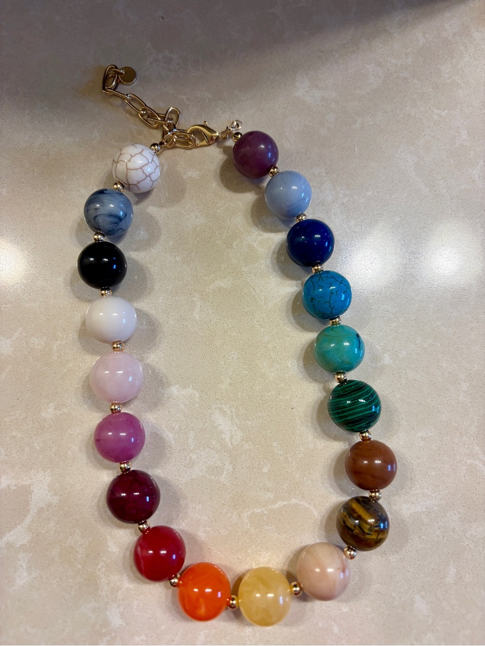 Evereve Multicolor Beaded Necklace with Gold Chain- never worn